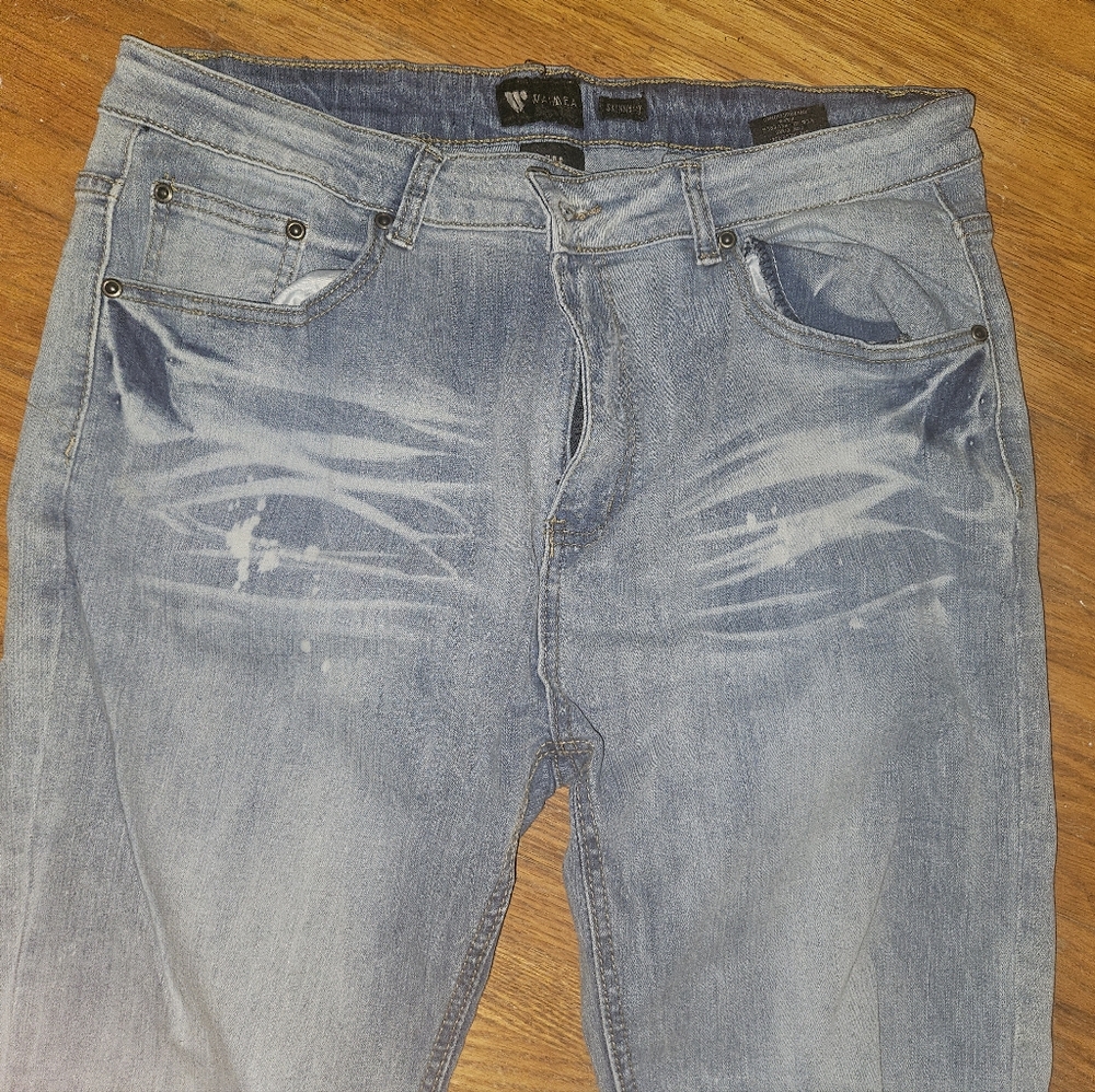 Waimea Skinny Fit Denim Jeans 👖 size 36x32 stretchy light blue distressed - Picture 6 of 9
